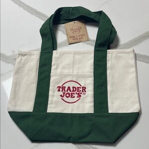 Trader Joe's Green and Cream Canvas Tote Bag